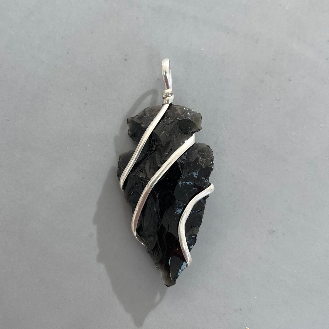 Black Obsidian - Wire Wrapped Arrowhead Pendant Black Obsidian - Wire Wrapped Arrowhead Pendant